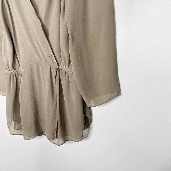 Aritzia Babaton XSmall Taupe Brown Silk Sheer Alexander Surplice Peplum Blouse - Picture 4 of 9
